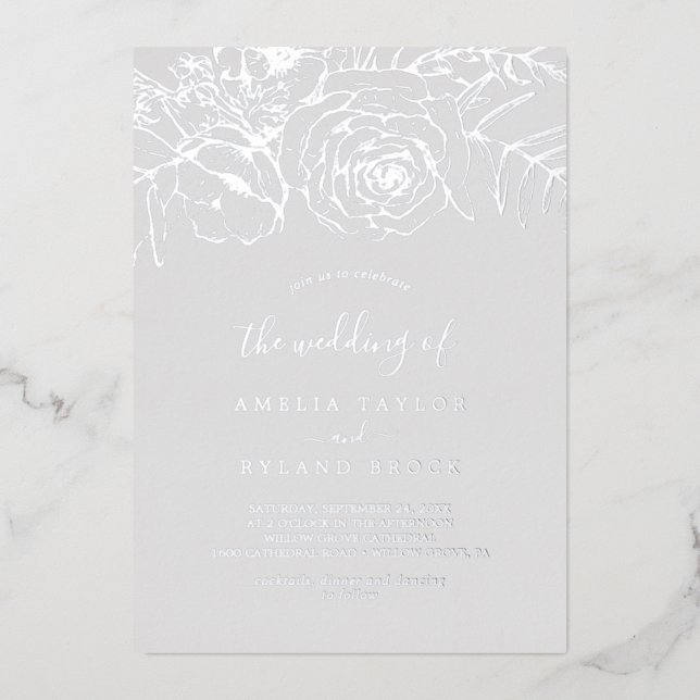 Gilded Floral | Silver Foil Gray The Wedding Of Invitation (Front)