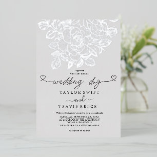 Gilded Floral Silver Foil Gray Wedding Day Invitation