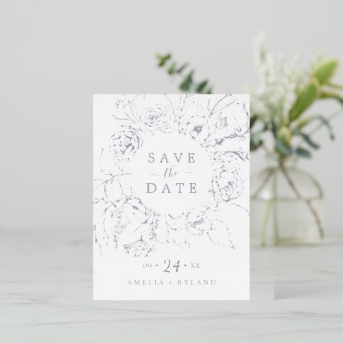 Gilded Floral  Silver Foil Save the Date Foil Invitation Postcard