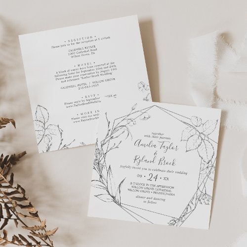 Gilded Floral  Silver  White All In One Wedding Invitation