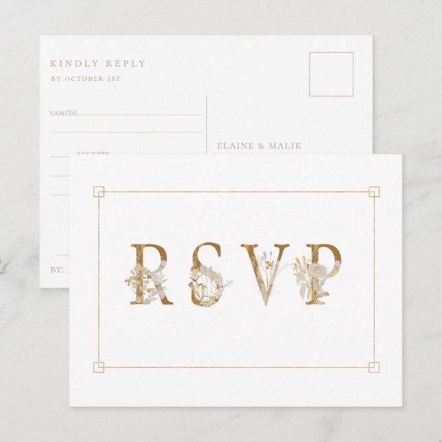 Gilded Floral Wedding RSVP Song Request Invitation Postcard (Front/Back)