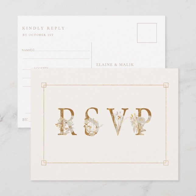 Gilded Floral Wedding RSVP Song Request Invitation Postcard (Front/Back)