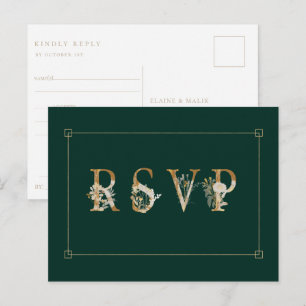 Gilded Floral Wedding RSVP Song Request Invitation Postcard