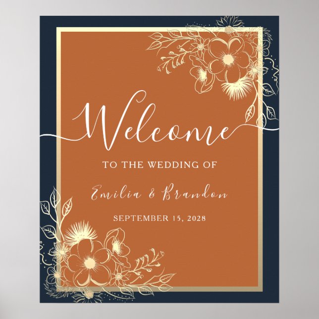 Gilded Floral Wedding Welcome Poster (Front)