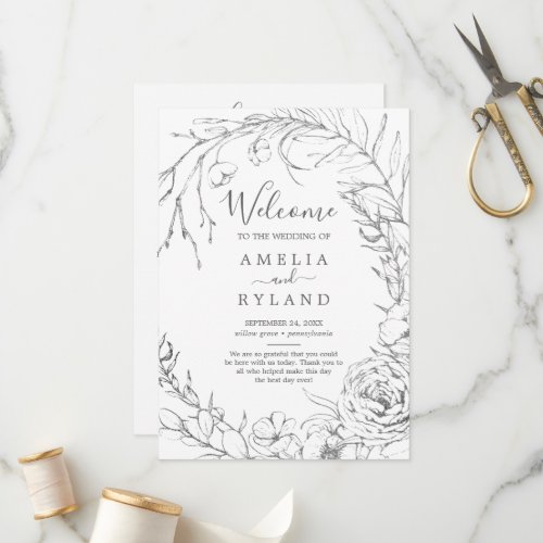 Gilded Floral Wreath  Silver  White Wedding Program