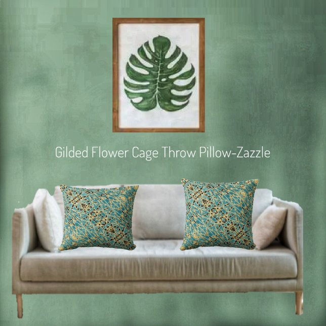 Gilded Flower Cage Throw Pillow (Creator Uploaded)
