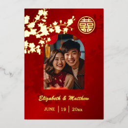 Gilded Flowers Red | Chinese Wedding | Photo Foil Invitation