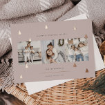 Gilded Forest | Elegant Christmas Photo Collage Foil Holiday Card<br><div class="desc">A modern and elegant Christmas holiday card design featuring three square photos aligned side by side on a pale taupe background dotted with rose gold foil pine trees. Personalize with your custom holiday greeting,  family name and the year.</div>