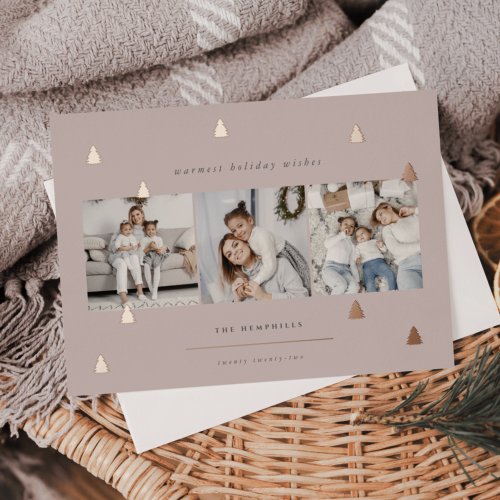 Gilded Forest  Elegant Christmas Photo Collage Foil Holiday Card
