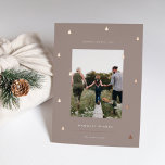 Gilded Forest | Elegant Christmas Photo Foil Holiday Card<br><div class="desc">A modern and elegant Christmas holiday card design featuring a single vertical photo on a neutral taupe background dotted with rose gold foil pine trees. Personalize with your custom holiday greeting,  family name and the year beneath.</div>