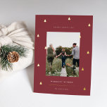 Gilded Forest | Elegant Christmas Photo Foil Holiday Card<br><div class="desc">A modern and elegant Christmas holiday card design featuring a single vertical photo on a red background dotted with rose gold foil pine trees. Personalize with your custom holiday greeting,  family name and the year beneath.</div>