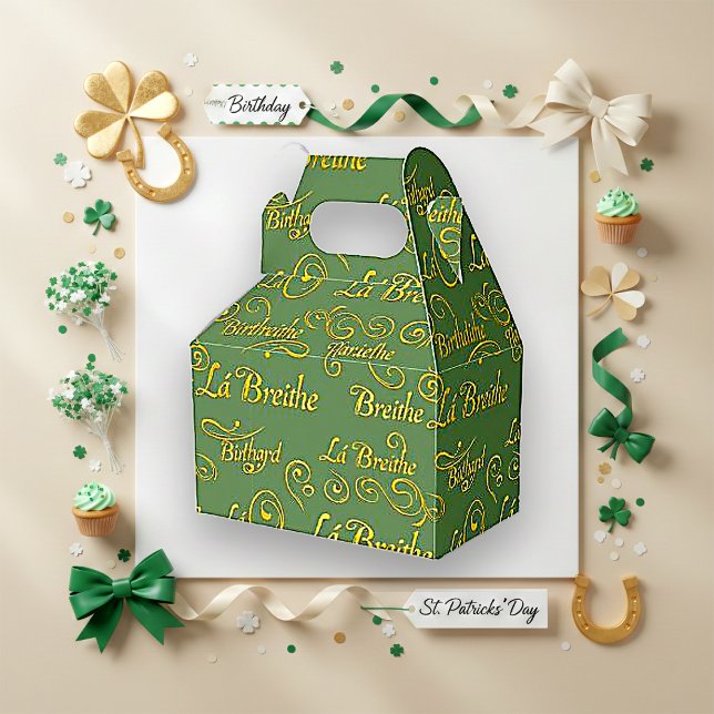 Gilded Gaelic Birthday Sage St. Patrick's Pattern Favor Boxes (Creator Uploaded)