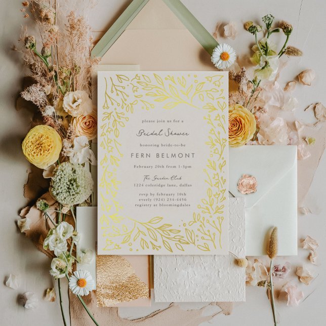 Gilded Garden Bridal Shower Gold Foil Invitation (Golden gilded garden floral gold foil bridal shower invitations.)