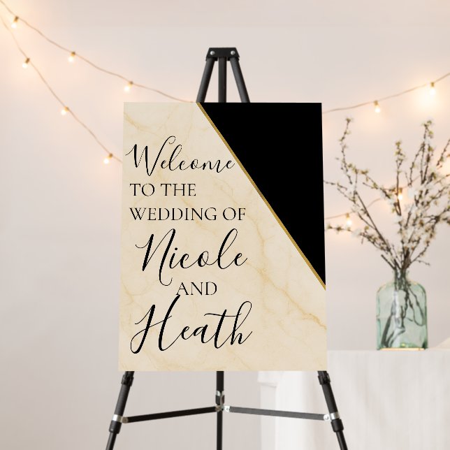 Gilded Geometry Luxe Ivory & Gold Marble Wedding  Foam Board (In Situ (Stand))