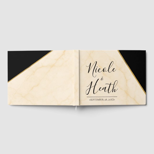 Gilded Geometry Luxe Ivory & Gold Marble Wedding  Guest Book (Full)