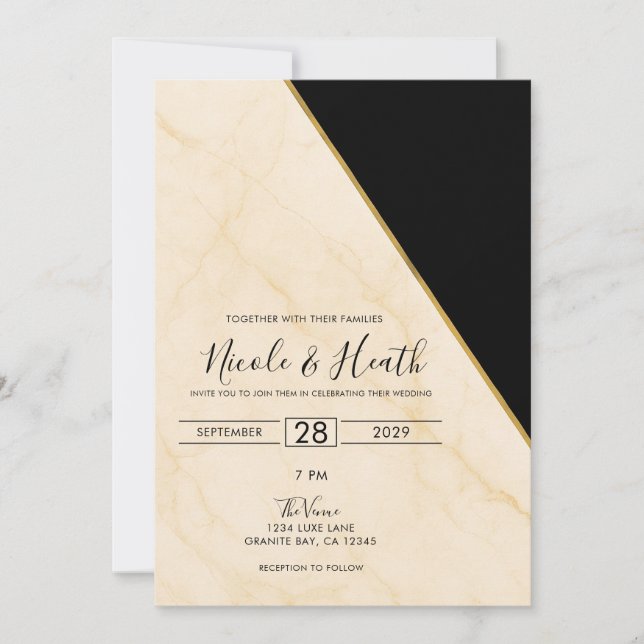 Gilded Geometry Luxe Ivory & Gold Marble Wedding  Invitation (Front)
