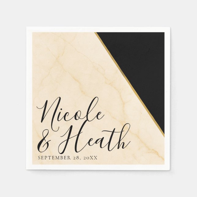 Gilded Geometry Luxe Ivory & Gold Marble Wedding  Napkins (Front)
