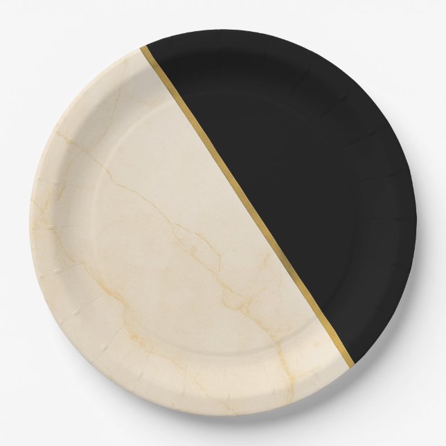 Gilded Geometry Luxe Ivory & Gold Marble Wedding  Paper Plates (Front)