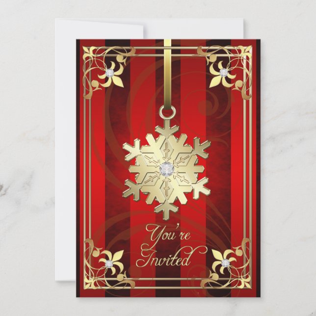Gilded Glamorous Snowflake Red Holiday Card (Front)