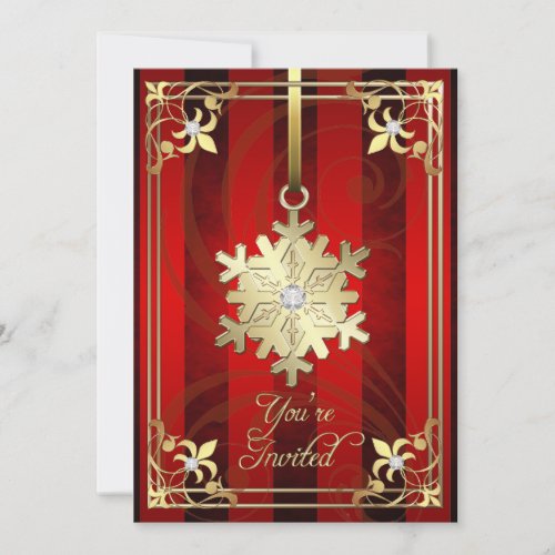 Gilded Glamorous Snowflake Red Holiday Card