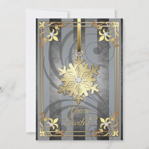 Gilded Glamorous Snowflake Silver Holiday Card