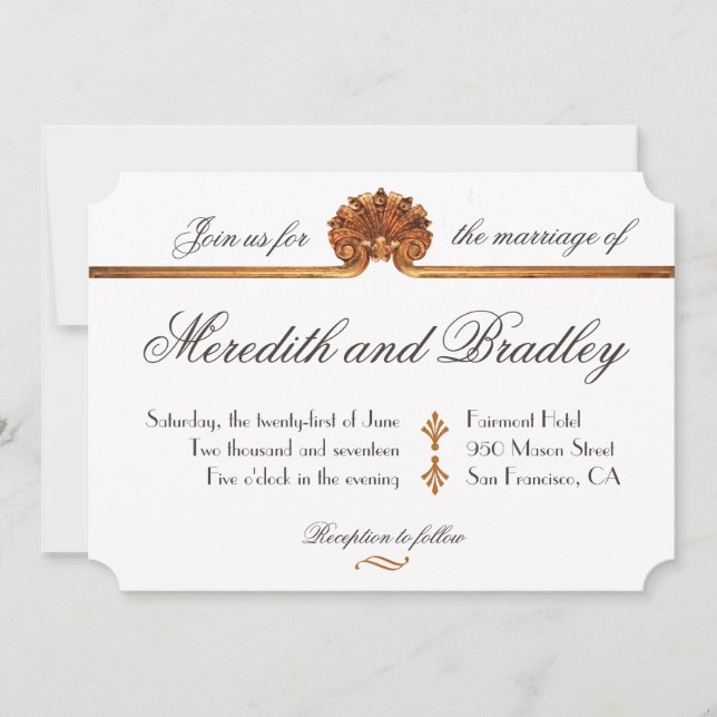 Gilded Glamour Wedding | Art Deco Gold Invite (Front)