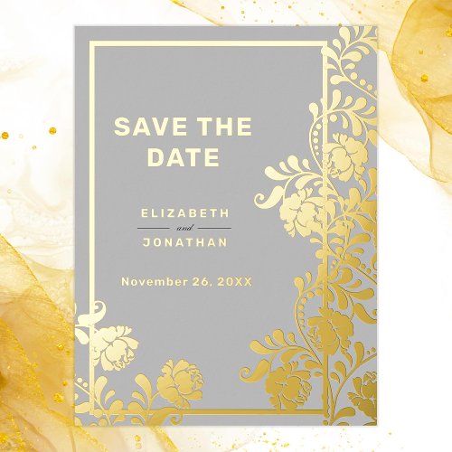 Gilded Glamour Wedding Save the Date Foil Invitation Postcard
