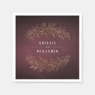 Gilded gold burgundy botanical elegant wedding napkins