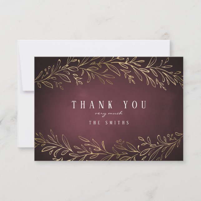 Gilded gold burgundy botanical thank you (Front)
