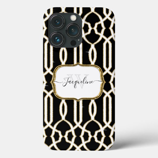 Gilded Gold Elegant Girly Script name Black White Case-Mate iPhone Case (Back)