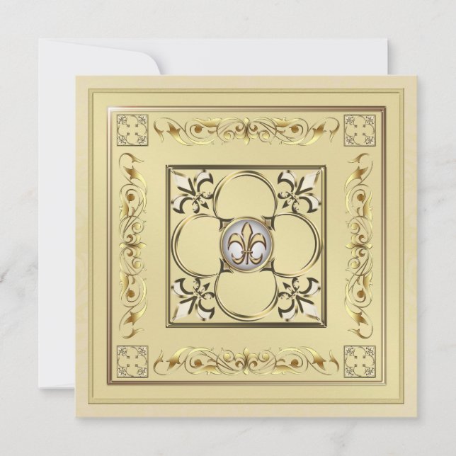 Gilded Gold Fleur De Lis Wedding Invitation (Front)