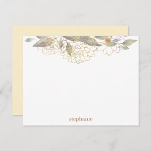 Gilded Gold Flowers Personalized Flat Note Card