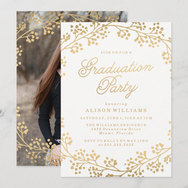 Gilded Gold Graduation Party Invitation (Front/Back)