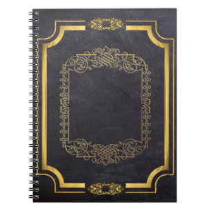 Gilded Gold Leaf and Faux Black Leather Notebook