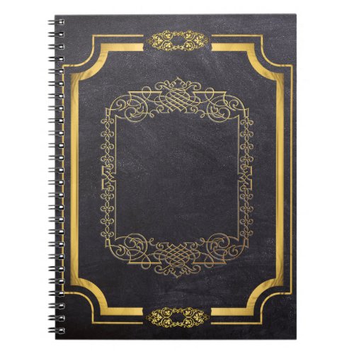 Gilded Gold Leaf and Faux Black Leather Notebook