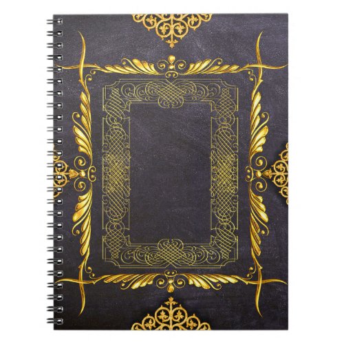 Gilded Gold Leaf and Faux Black Leather Notebook