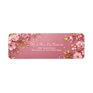 Gilded Gold Leaf Pink Cherry Blossom Label
