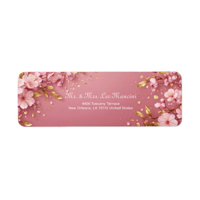 Gilded Gold Leaf Pink Cherry Blossom Label (Front)