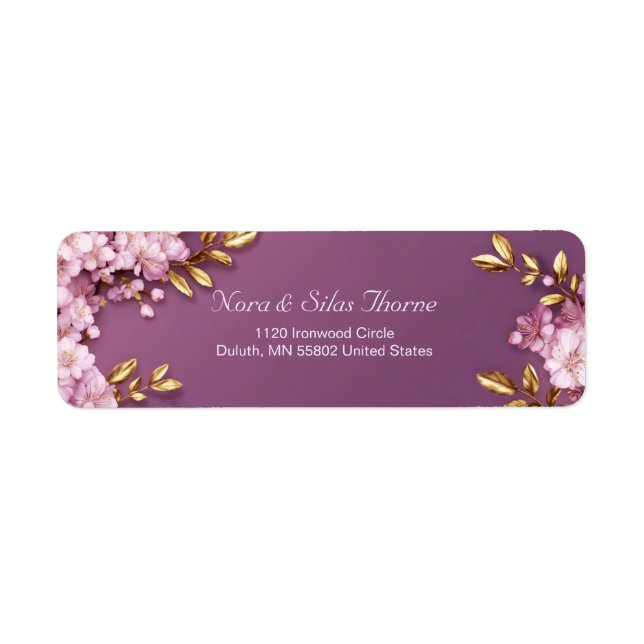 Gilded Gold Leaf Pink Cherry Blossom Purple Label (Front)