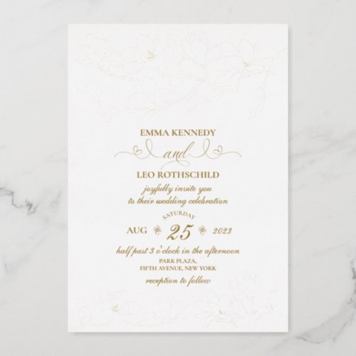 Gilded Gold Magnolia  Fancy Calligraphy Wedding Foil Invitation