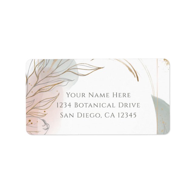 Gilded Gold Sage & Blush Botanical Wedding  Label (Front)