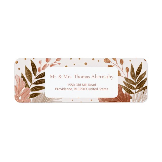 Gilded Gold Speckle Terracotta Leaf Border Label (Front)