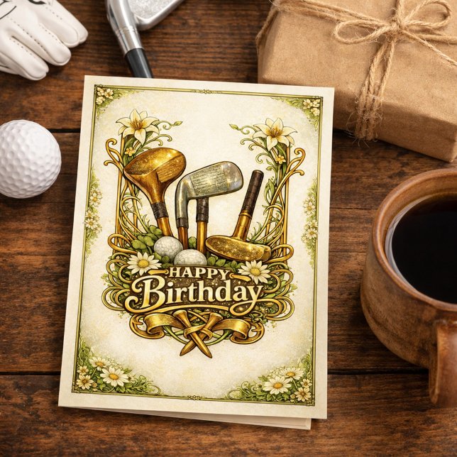 Gilded Golf Antique Illustration Birthday Card (Creator Uploaded)