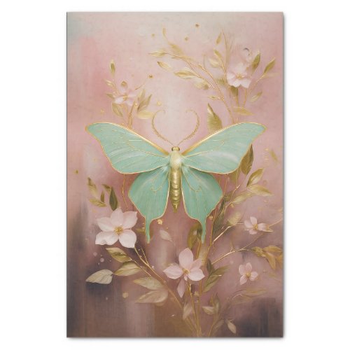Gilded Gorgeous Luna Moth on Dusty Pink Formals Tissue Paper