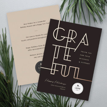 Gilded Grateful Lines Stylish Typography Business Foil Holiday Card by fat_fa_tin at Zazzle