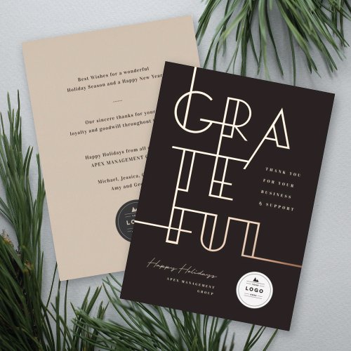 Gilded Grateful Lines Stylish Typography Business Foil Holiday Card