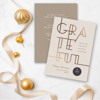 Gilded Grateful Lines Stylish Typography Business Holiday Card by fat_fa_tin at Zazzle