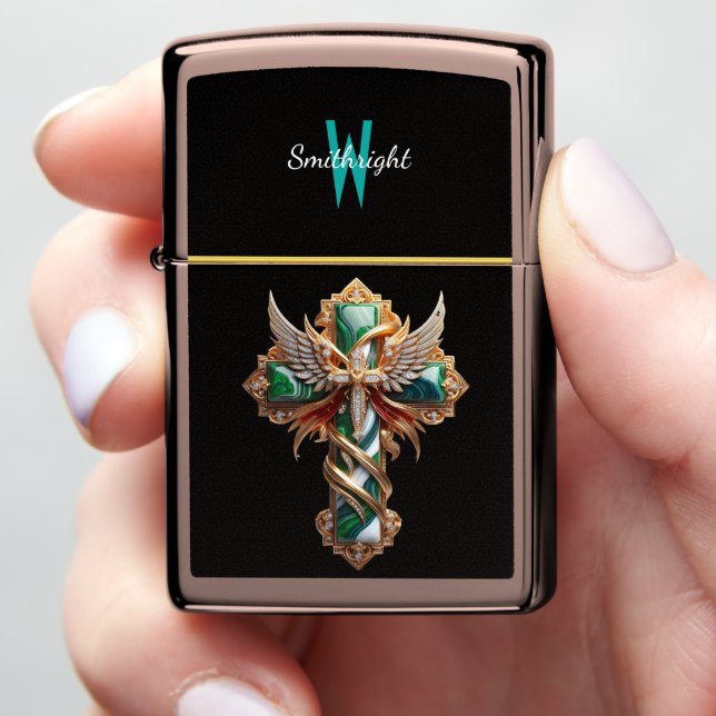 Gilded Green Cross: The Majestic Eagle Zippo Lighter (In Hand)