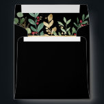 Gilded Greenery Black | Christmas Holiday Envelope<br><div class="desc">These gorgeous holiday wedding envelopes features an interior design with elegant botanical bouquet with faux gold leaves,  Christmas greenery,  and red holly berries on a modern black background. There is room for your pre-printed return address on the back flap. Perfect for your elegant winter wedding.</div>