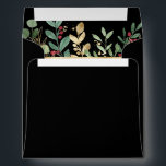 Gilded Greenery Black | Christmas Holiday Envelope<br><div class="desc">These gorgeous holiday wedding envelopes features an interior design with elegant botanical bouquet with faux gold leaves,  Christmas greenery,  and red holly berries on a modern black background. There is room for your pre-printed return address on the back flap. Perfect for your elegant winter wedding.</div>